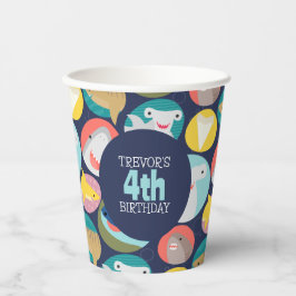 Vasos De Papel Aniversario de la especie de tiburón mate