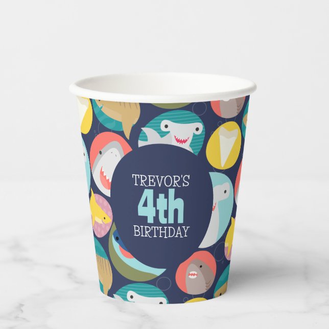 Vasos De Papel Aniversario de la especie de tiburón mate (Anverso)