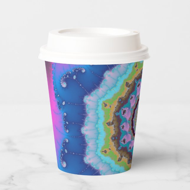 Vasos De Papel Aniversario de la Fractal Rosa y Azul (Anverso)