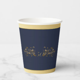 Vasos De Papel Aniversario de la Marina Azul y Oro 50º Boda
