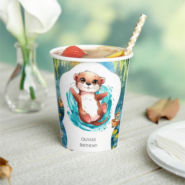 Vasos De Papel Aniversario de la niñez de Cute Otter (in situ)
