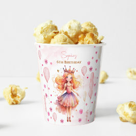 Vasos De Papel Aniversario de la princesa rosa y los globos