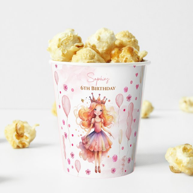 Vasos De Papel Aniversario de la princesa rosa y los globos (Subido por el creador)