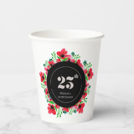 Vasos De Papel Aniversario del 25° Boda de los Poppies Rojos
