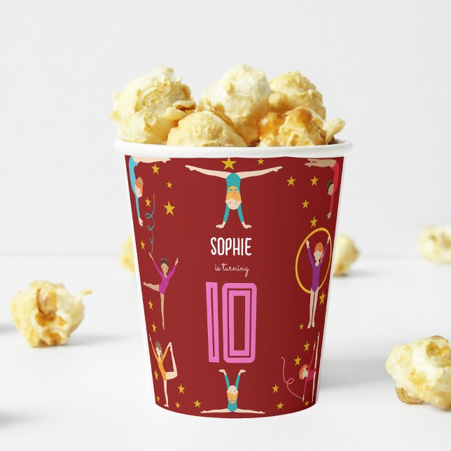 Vasos De Papel Aniversario del chica deportivo de acrobacia y gim (Subido por el creador)