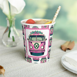 Vasos De Papel Aniversario del estilo hippie Van Retro de los año