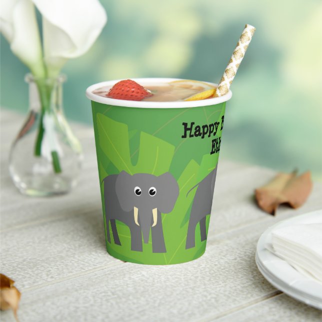 Vasos De Papel Aniversario del tema de Safari - elefante (in situ)