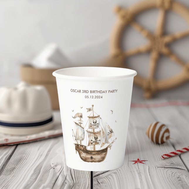 Vasos De Papel Aniversario del tema nautical del barco pirata Bro (Subido por el creador)