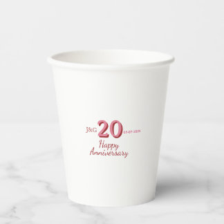 Vasos De Papel aniversario número 20 nombre fecha monograma rosa 