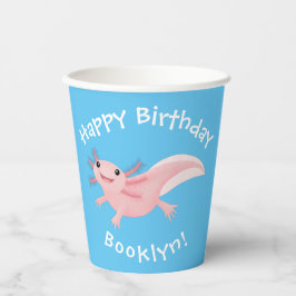 Vasos De Papel Aniversario personalizado de axolotl lindo rosa fe