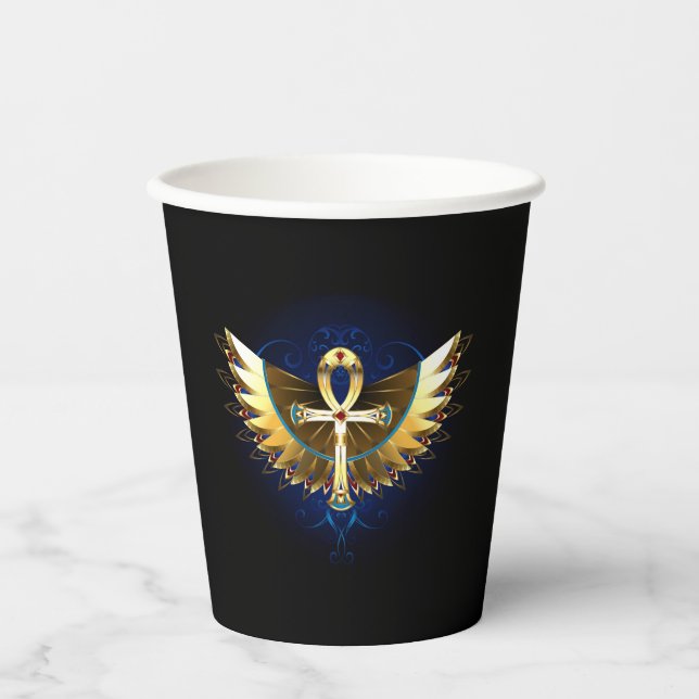Vasos De Papel Ankh de oro con alas (Anverso)