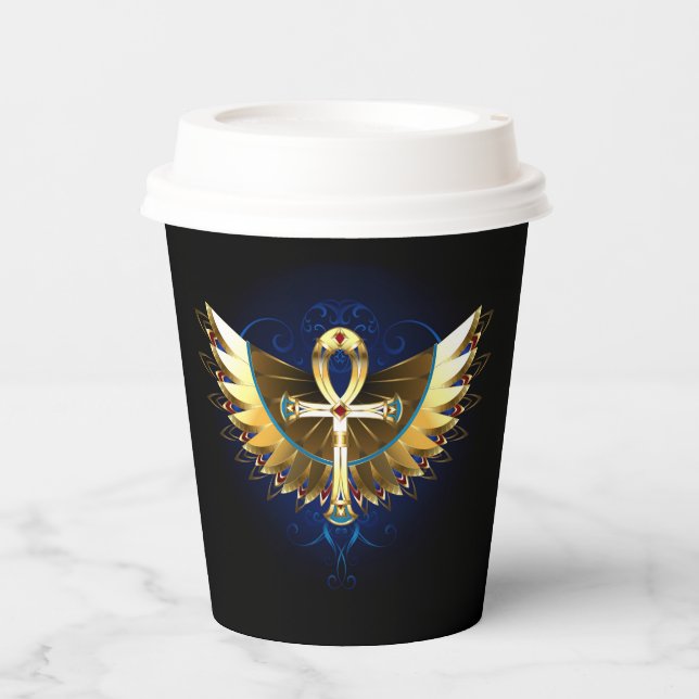 Vasos De Papel Ankh de oro con alas (Anverso)