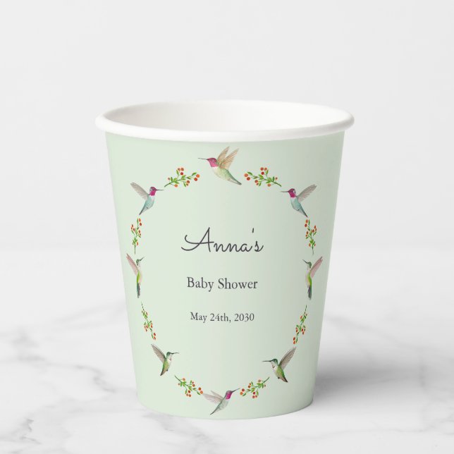 Vasos De Papel Anna's Hummingbirds baby Shower (Anverso)