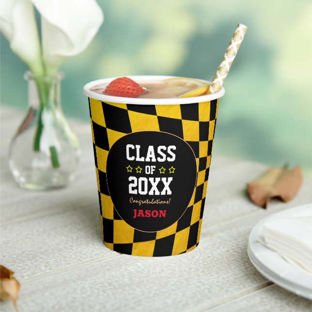 Vasos De Papel Año de Graduación con cheques de oro/negro (in situ)