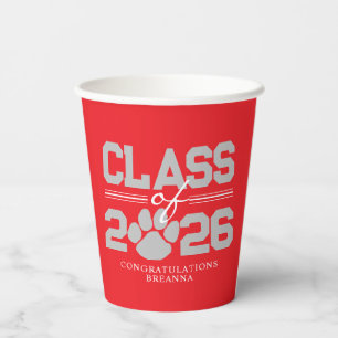 Vasos De Papel Año de graduación de huellas de patas gris platead