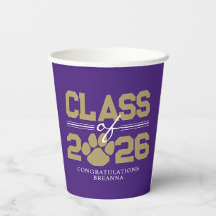 Vasos De Papel Año de graduación de la huella de pata de oro y pú