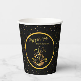 Vasos De Papel Año feliz año nuevo reloj negro de oro