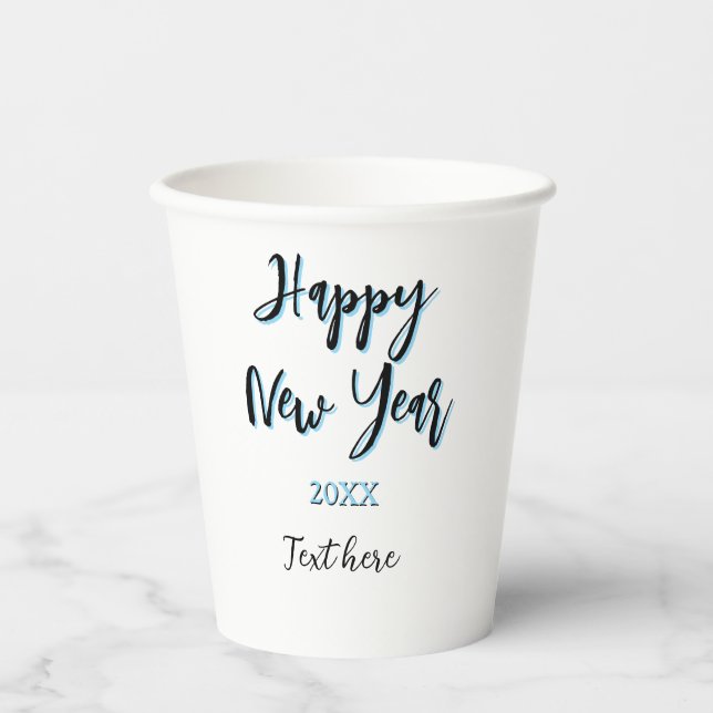 Vasos De Papel Año nuevo azul negro audaz año simple (Anverso)