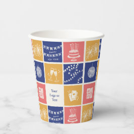 Vasos De Papel Año Nuevo Colorido Dibujado a Mano Personalizado M