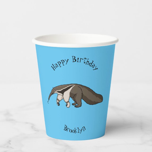 Vasos De Papel Anteater feliz personalizado ilustracion (Anverso)