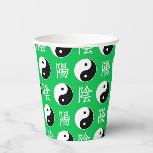 Vasos De Papel Antecedentes verdes Patrón chino de Yinyang