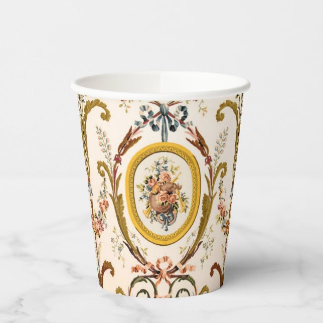 Vasos De Papel Antiguo Rococo Floral Gold Cream Elegante (Izquierda)