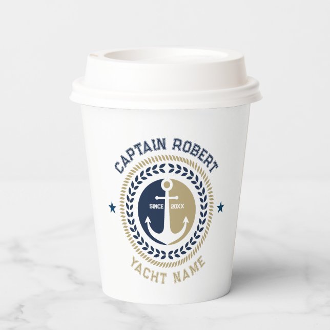 Vasos De Papel Anuncio de barco azul y dorado (Reverso )