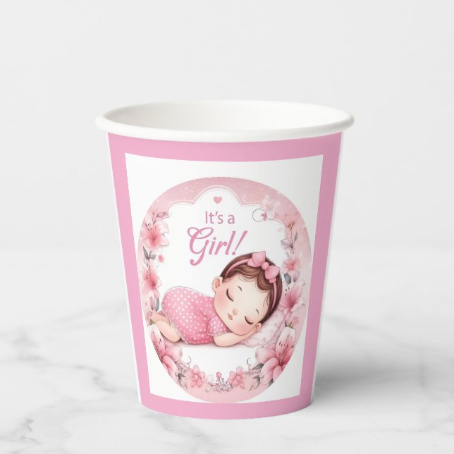 Vasos De Papel Anuncio de Bebé Niña Linda (Anverso)
