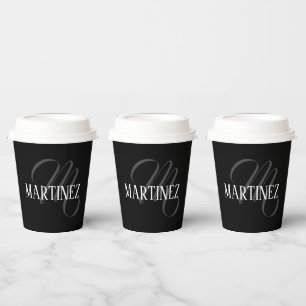 Vasos De Papel Apellido personalizado elegante negro   Nombre