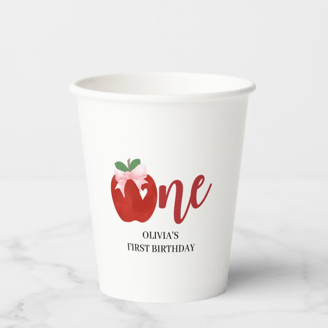Vasos De Papel Apple de nuestro ojo cumpleaños arco rosado (Anverso)