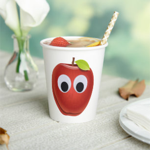 Vasos De Papel Apple, fruta roja con ojos de google - Personaliza