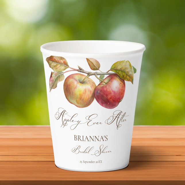 Vasos De Papel Appley siempre después de la caída de manzana duch (Appley ever after apple fall bridal shower personalized monogrammed printed paper cups table decor)