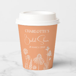 Vasos De Papel Apricot Wildflowers Esbozada Floral Bridal Shower