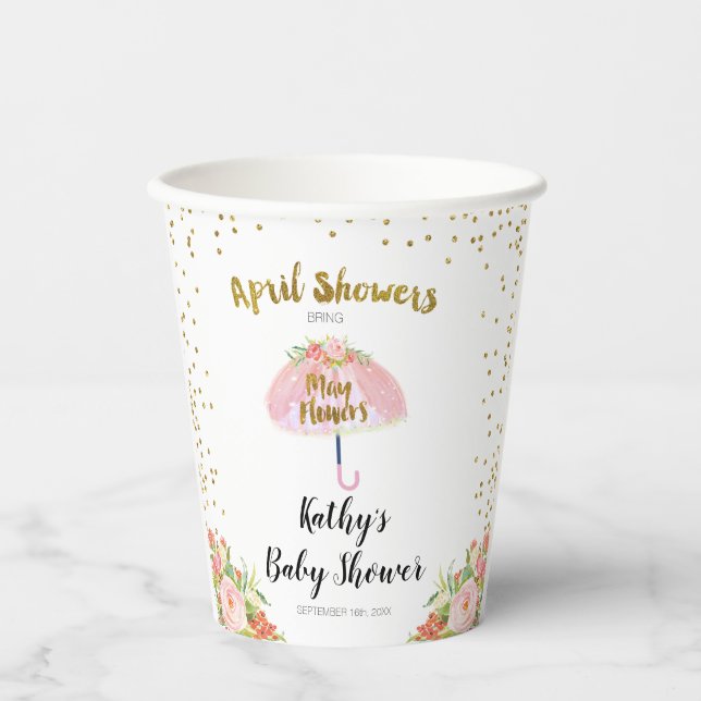 Vasos De Papel April Showers Bring May Flower Baby Shower (Anverso)