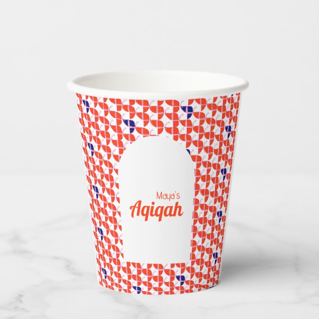 Vasos De Papel Aqiqah Baby Shower, Naranja blanco SHRIMPLY (Anverso)