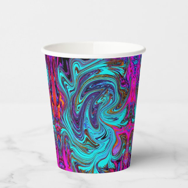 Vasos De Papel Aqua Blue and Black Groovy Resumen de arte retro (Izquierda)