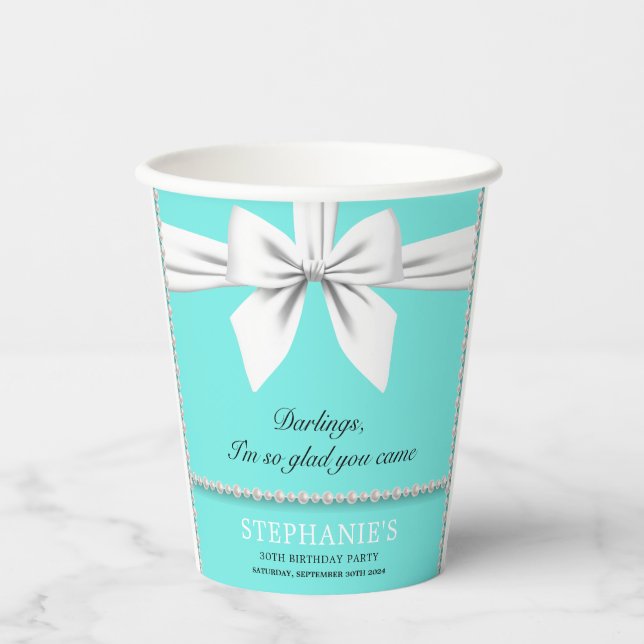 Vasos De Papel Aqua Elegant Fancy Tiffany Birthday Tableware (Anverso)