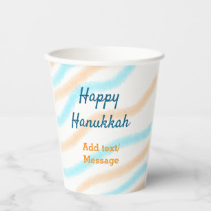 Vasos De Papel Aqua naranja feliz Hanukkah agregar mensaje de tex