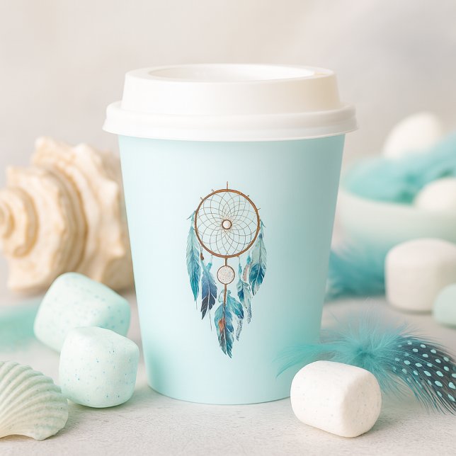 Vasos De Papel Aquamarine Watercolor Dreamcatcher Baby Shower (Aquamarine Watercolor Dreamcatcher Baby Shower Paper Cups)