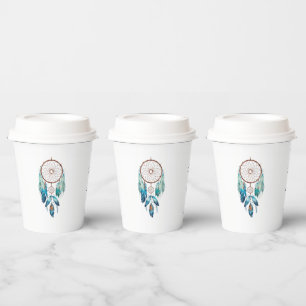 Vasos De Papel Aquamarine Watercolor Dreamcatcher Baby Shower