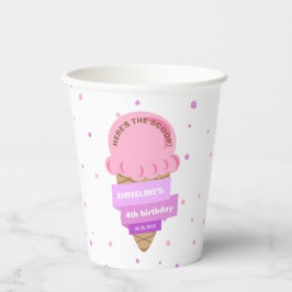 Vasos De Papel Aquí Está La Scoop Helado Cumpleaños Dulce Rosa