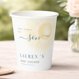 Vasos De Papel Aquí viene el baby shower del niño sol bebé