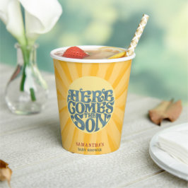 Vasos De Papel Aquí viene el Baby Shower retro de los hijos