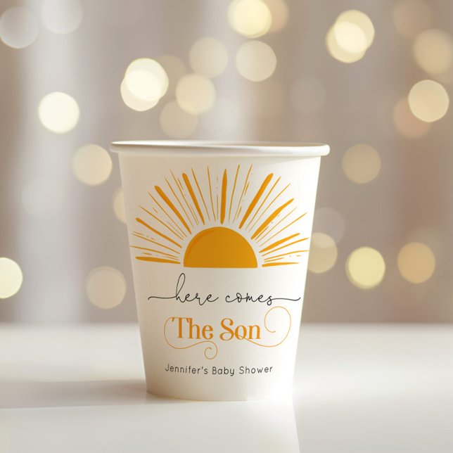 Vasos De Papel Aquí viene el hijo del bebé ducha (Subido por el creador)