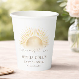 Vasos De Papel Aquí viene el hijo Niño Sol Fiesta de bebé