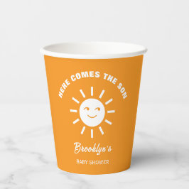 Vasos De Papel Aquí Viene El Naranja De Baby Shower Son Sun White