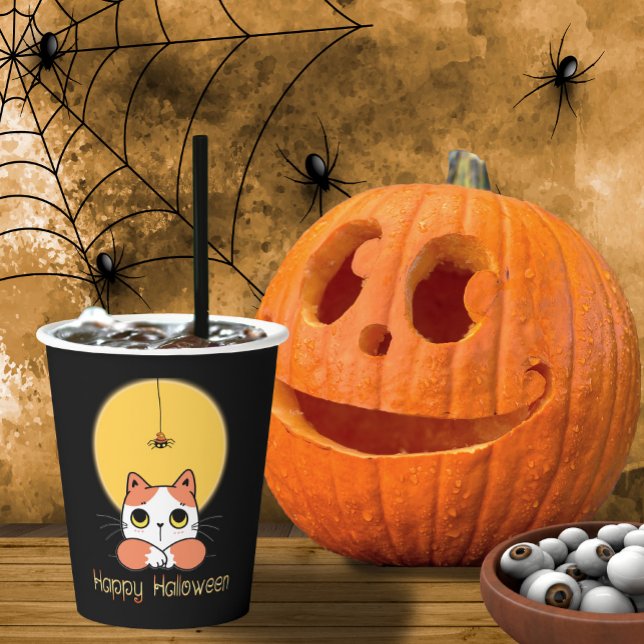Vasos De Papel Araña de gato dulce Halloween ID865 (Subido por el creador)