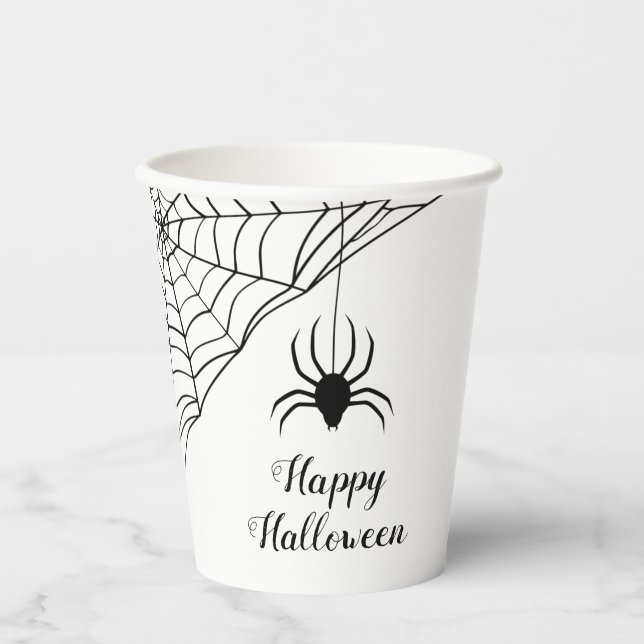 Vasos De Papel Araña negra feliz Halloween (Anverso)