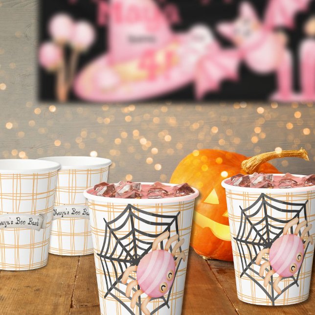 Vasos De Papel Araña rosada de Halloween y web (Pretty pink halloween spider cups
)