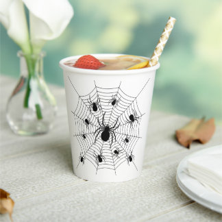 Vasos De Papel Arañas Blanco Negro telaraña patrón de Halloween